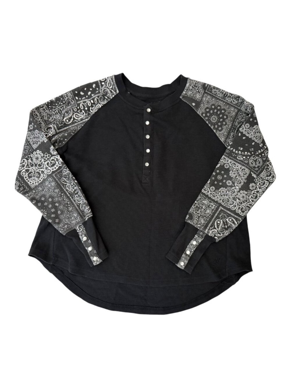 Hooey Ladies Henley Black Bandana Thermal Long Sleeve Shirt Women's Medium